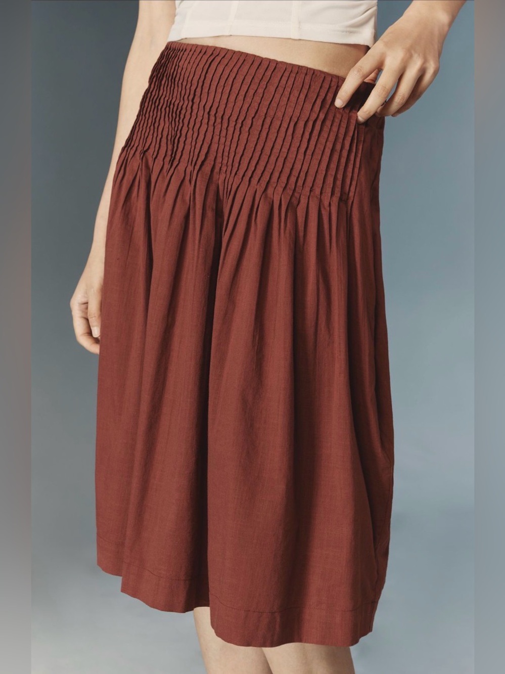✨ Anthropologie Low-Rise Gathered-Yoke Knee-Length Skirt Sz XL